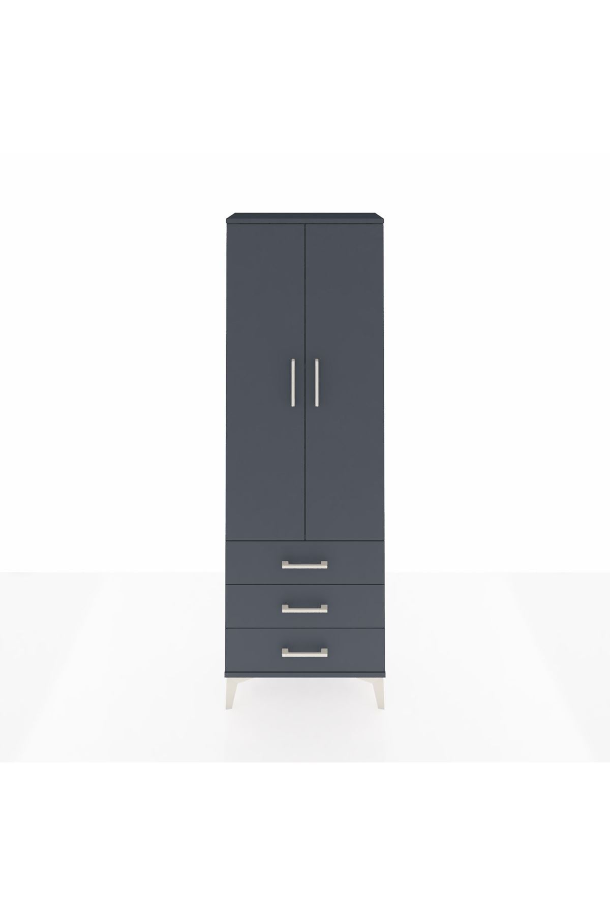 Arges Dolap 4 Raflı 3 Çekmeceli 2 Kapaklı 60x30x182 Antrasit-Antrasit