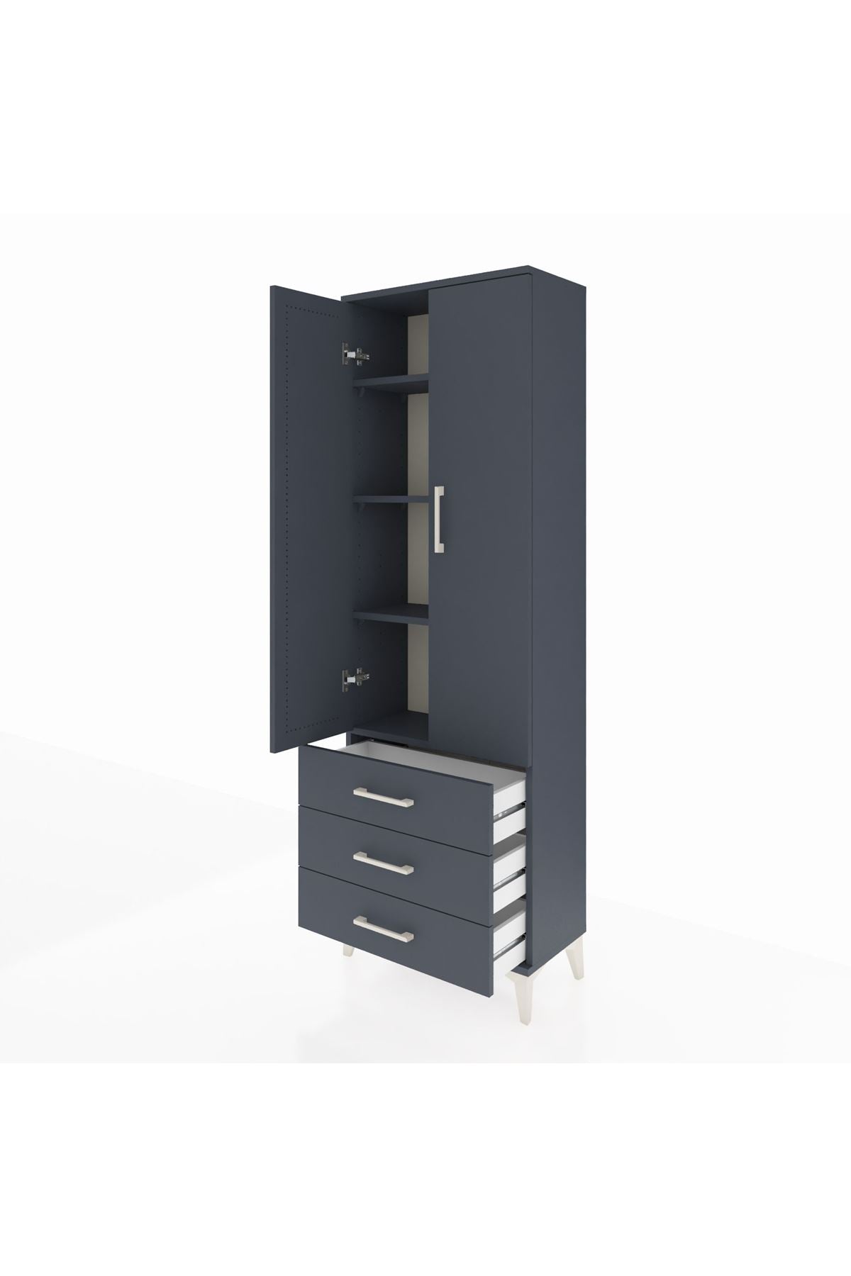 Arges Dolap 4 Raflı 3 Çekmeceli 2 Kapaklı 60x30x182 Antrasit-Antrasit