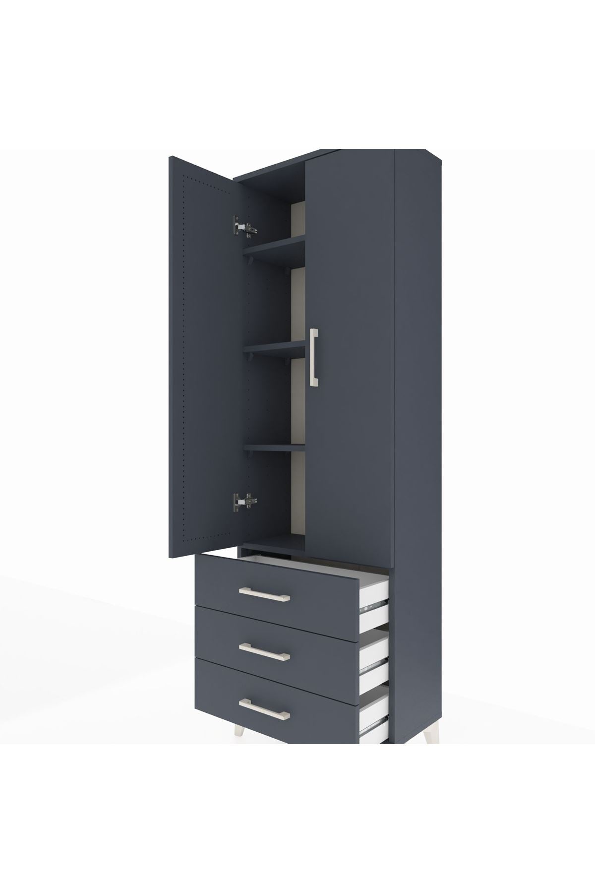 Arges Dolap 4 Raflı 3 Çekmeceli 2 Kapaklı 60x30x182 Antrasit-Antrasit