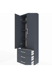Arges Dolap 4 Raflı 3 Çekmeceli 2 Kapaklı 60x30x182 Antrasit-Antrasit