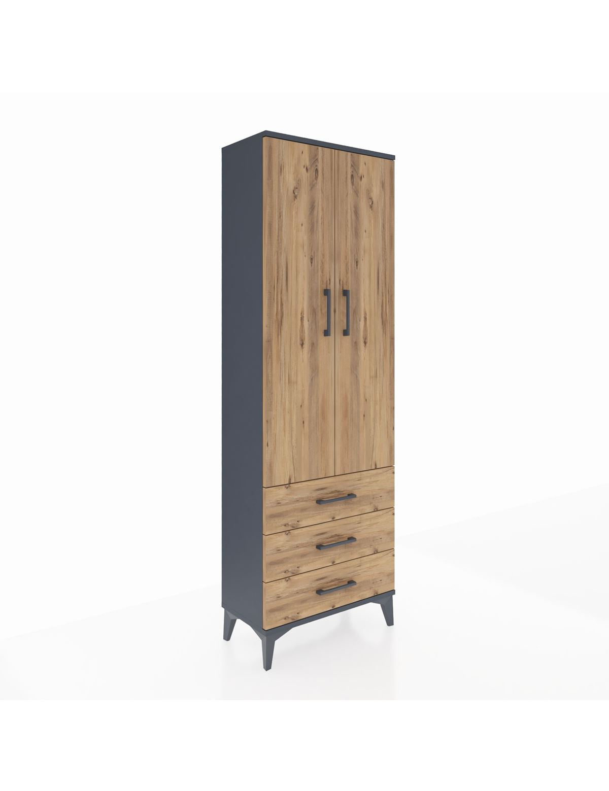 Arges Dolap 4 Raflı 3 Çekmeceli 2 Kapaklı 60x30x182 Antrasit-Çam