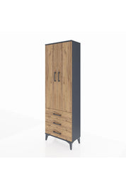 Arges Dolap 4 Raflı 3 Çekmeceli 2 Kapaklı 60x30x182 Antrasit-Çam