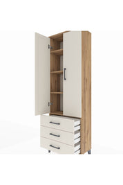 Arges Dolap 4 Raflı 3 Çekmeceli 2 Kapaklı 60x30x182 Çam-Aytaşı