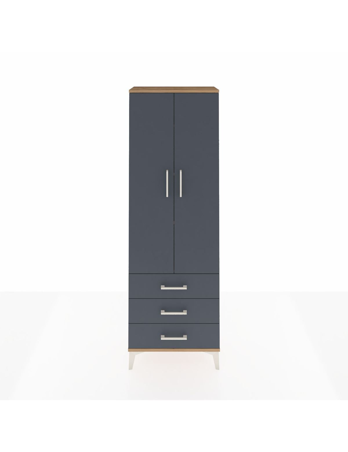 Arges Dolap 4 Raflı 3 Çekmeceli 2 Kapaklı 60x30x182 Çam-Antrasit