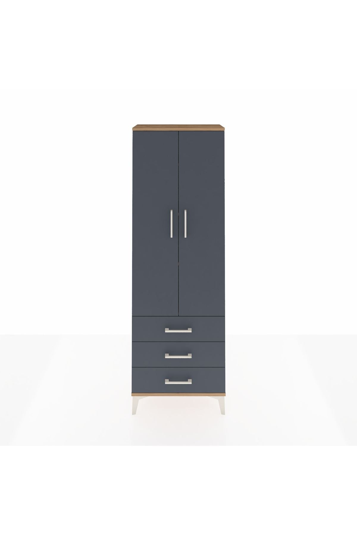 Arges Dolap 4 Raflı 3 Çekmeceli 2 Kapaklı 60x30x182 Çam-Antrasit