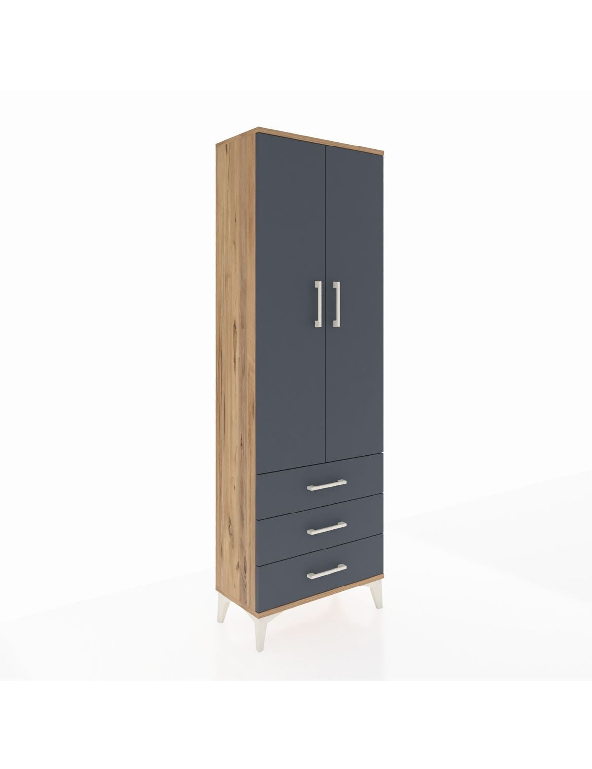 Arges Dolap 4 Raflı 3 Çekmeceli 2 Kapaklı 60x30x182 Çam-Antrasit