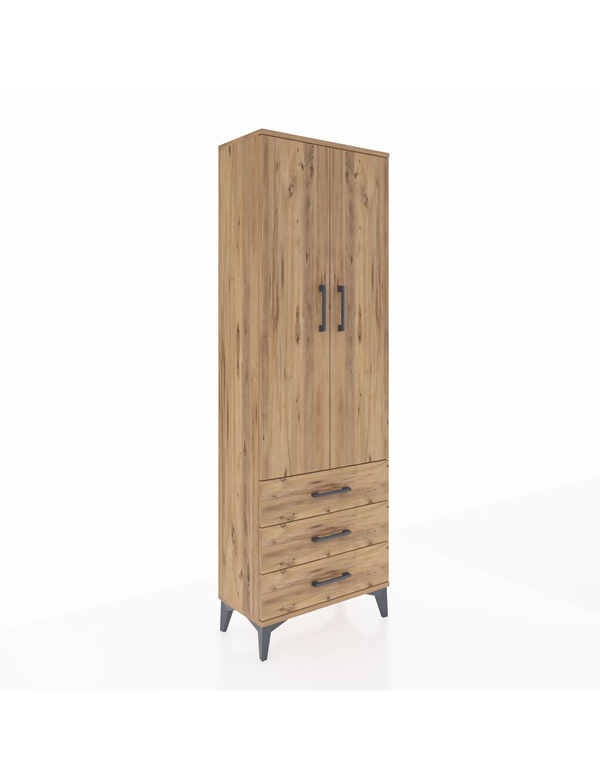 Arges Dolap 4 Raflı 3 Çekmeceli 2 Kapaklı 60x30x182 Çam-Çam