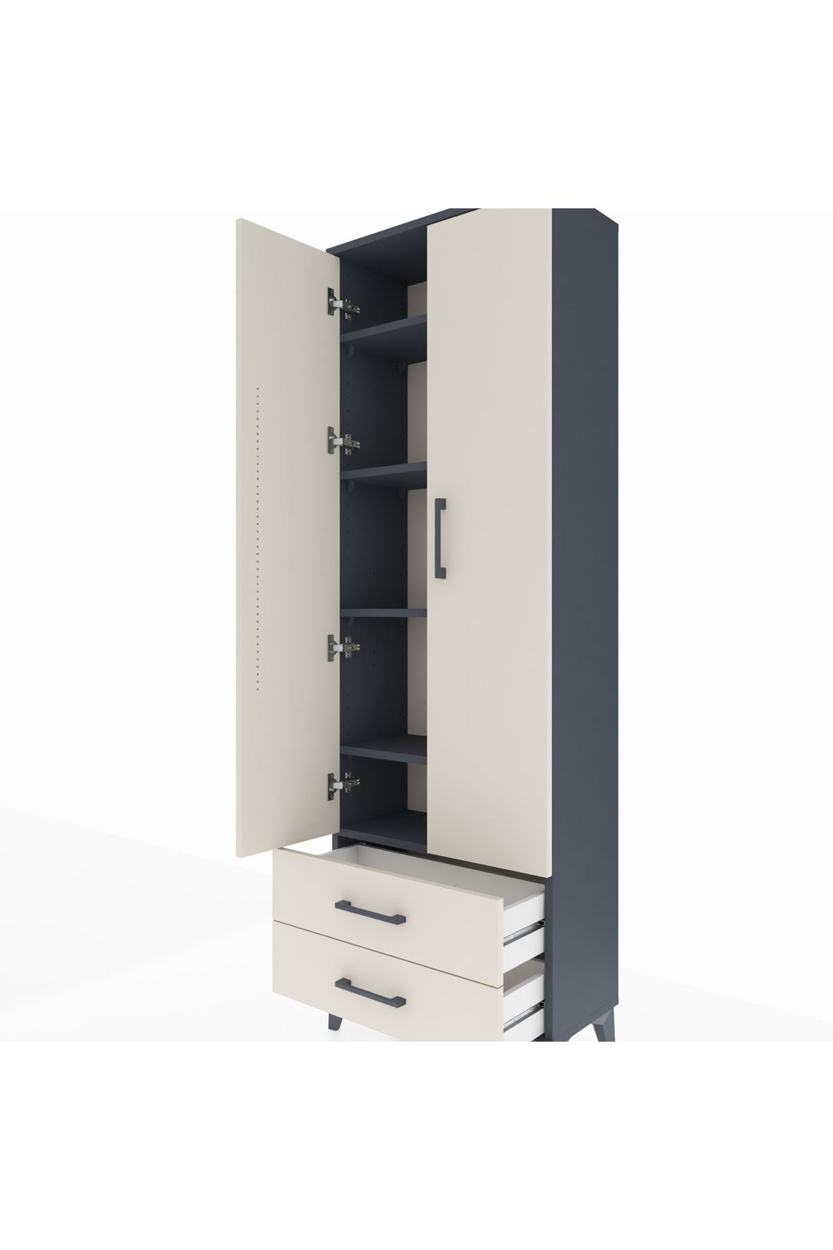 Arges Dolap 5 Raflı 2 Çekmeceli 2 Kapaklı 60x30x182 Antrasit-Aytaşı