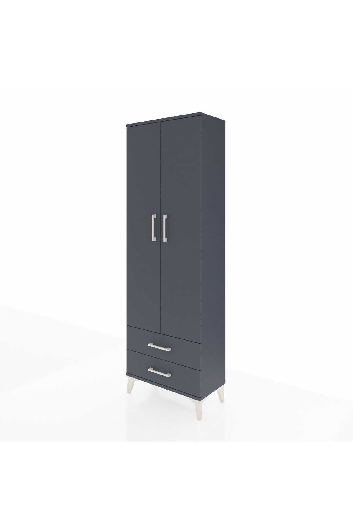 Arges Dolap 5 Raflı 2 Çekmeceli 2 Kapaklı 60x30x182 Antrasit-Antrasit