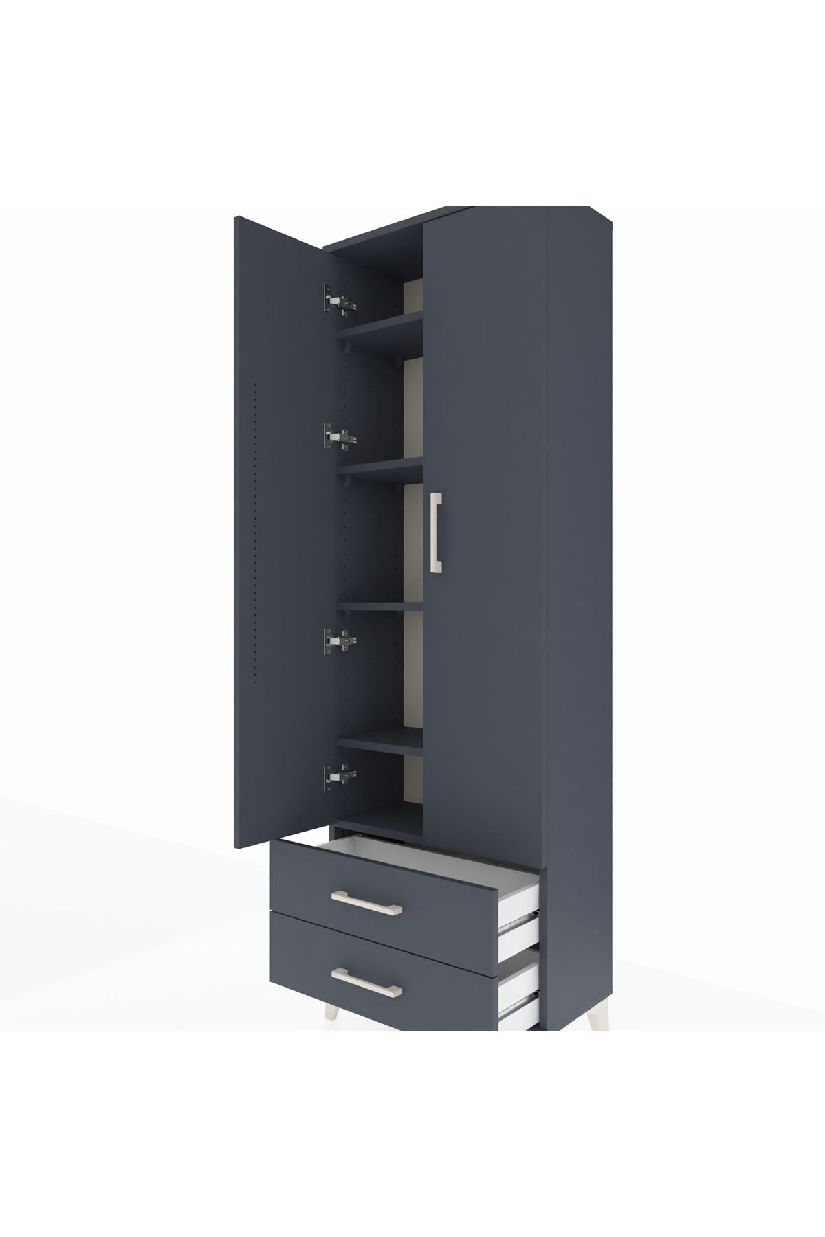Arges Dolap 5 Raflı 2 Çekmeceli 2 Kapaklı 60x30x182 Antrasit-Antrasit