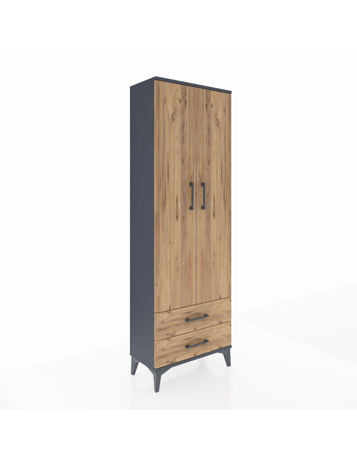 Arges Dolap 5 Raflı 2 Çekmeceli 2 Kapaklı 60x30x182 Antrasit-Çam