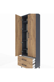 Arges Dolap 5 Raflı 2 Çekmeceli 2 Kapaklı 60x30x182 Antrasit-Çam