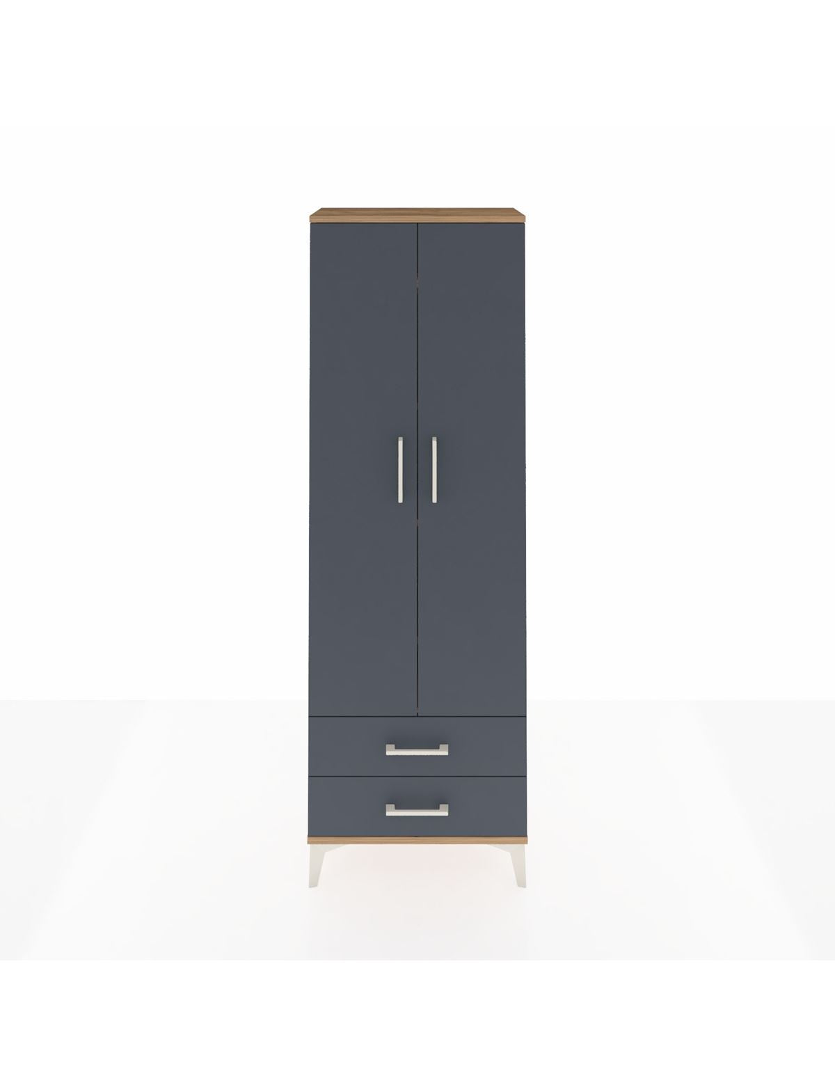 Arges Dolap 5 Raflı 2 Çekmeceli 2 Kapaklı 60x30x182 Çam-Antrasit