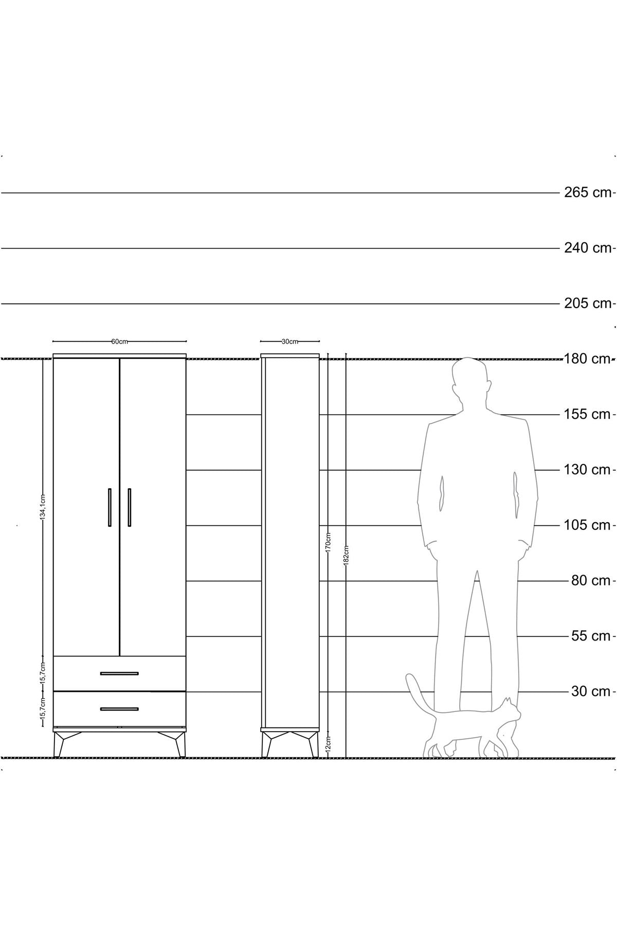 Arges Dolap 5 Raflı 2 Çekmeceli 2 Kapaklı 60x30x182 Çam-Aytaşı