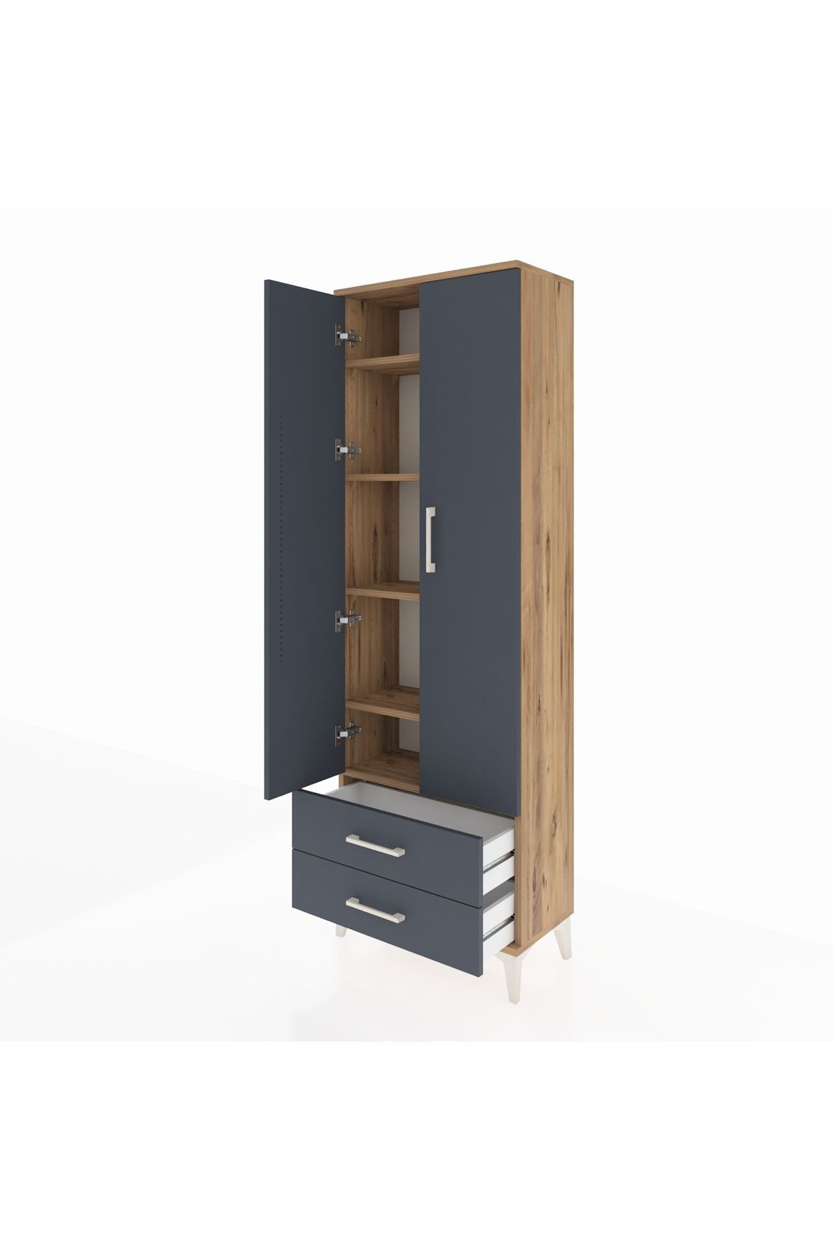 Arges Dolap 5 Raflı 2 Çekmeceli 2 Kapaklı 60x30x182 Çam-Antrasit