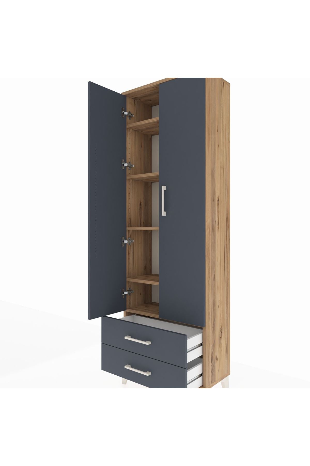 Arges Dolap 5 Raflı 2 Çekmeceli 2 Kapaklı 60x30x182 Çam-Antrasit