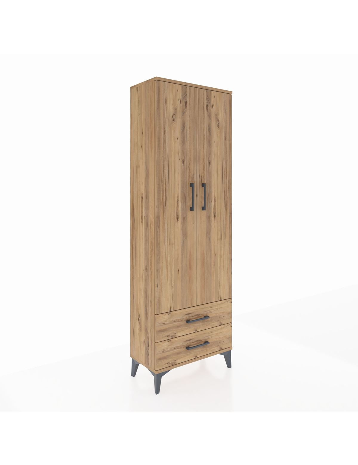 Arges Dolap 5 Raflı 2 Çekmeceli 2 Kapaklı 60x30x182 Çam-Çam