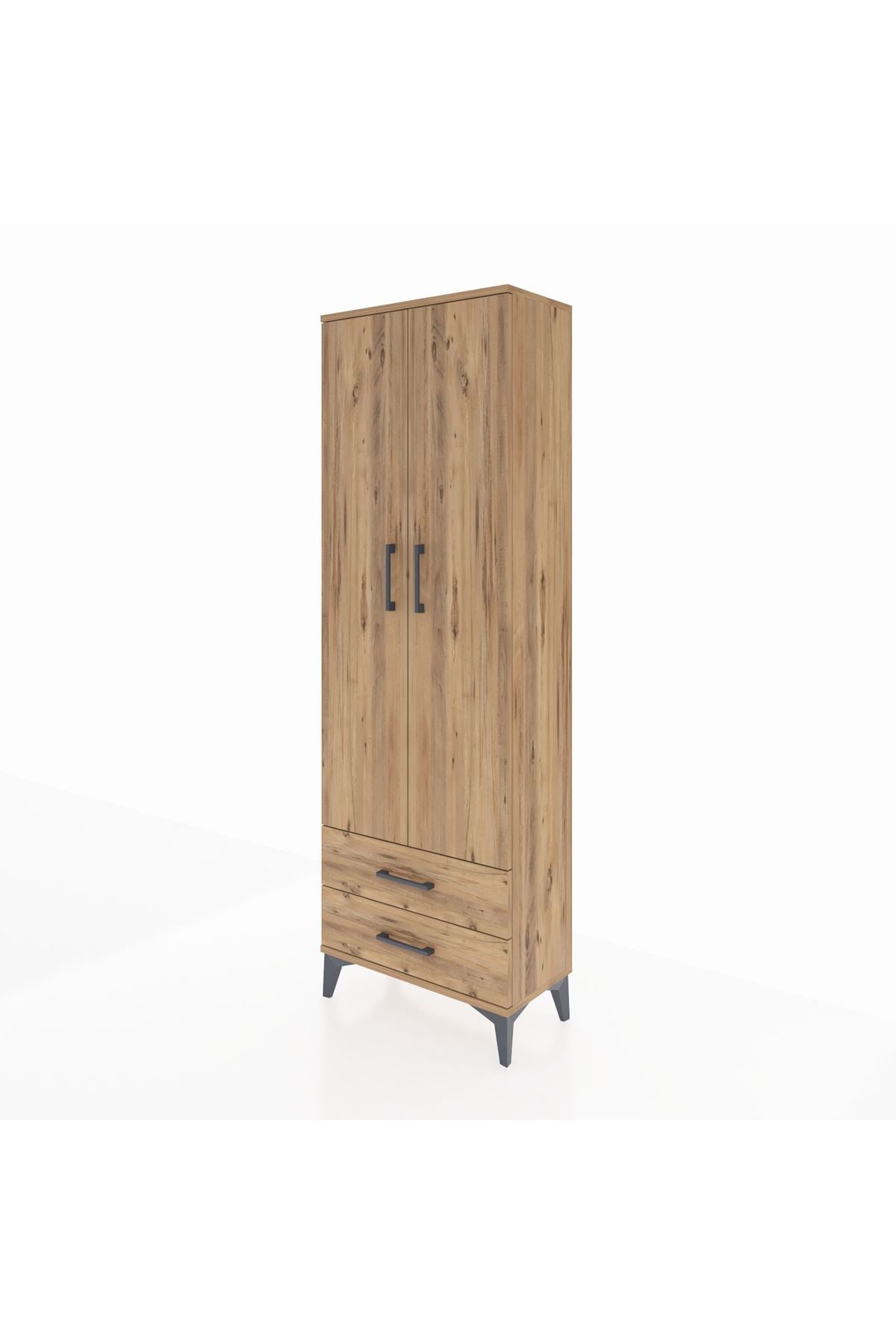 Arges Dolap 5 Raflı 2 Çekmeceli 2 Kapaklı 60x30x182 Çam-Çam