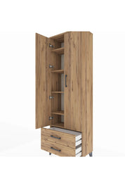 Arges Dolap 5 Raflı 2 Çekmeceli 2 Kapaklı 60x30x182 Çam-Çam