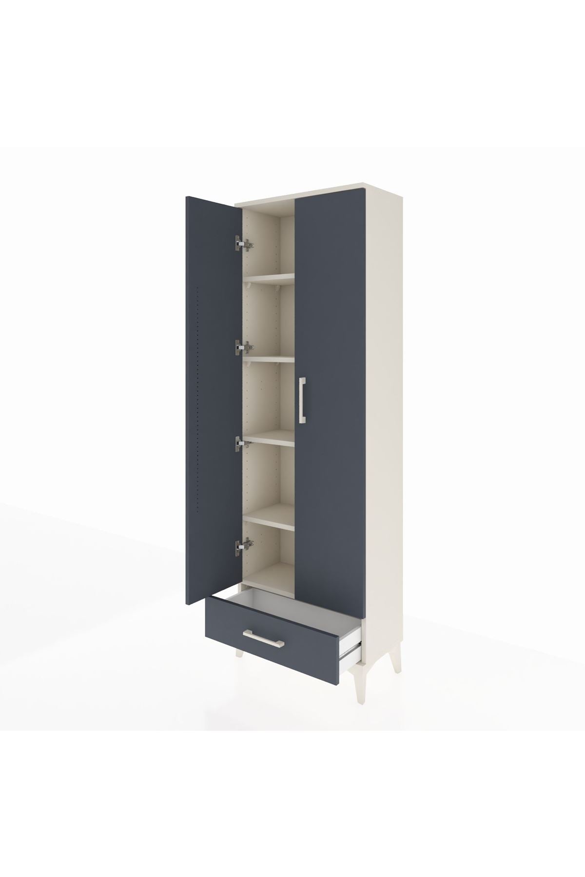 Arges Dolap 5 Raflı Tek Çekmeceli 2 Kapaklı 60x30x182 Aytaşı-Antrasit