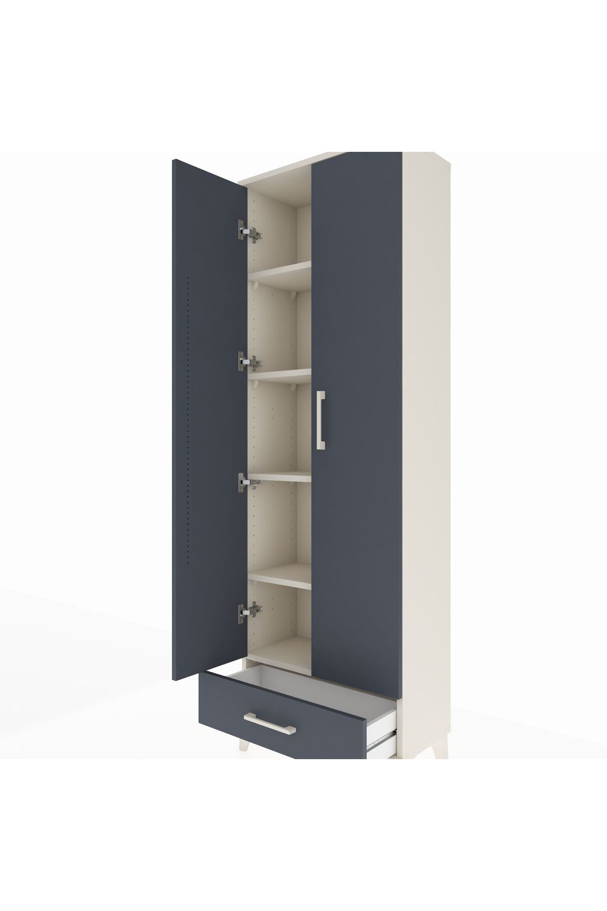 Arges Dolap 5 Raflı Tek Çekmeceli 2 Kapaklı 60x30x182 Aytaşı-Antrasit