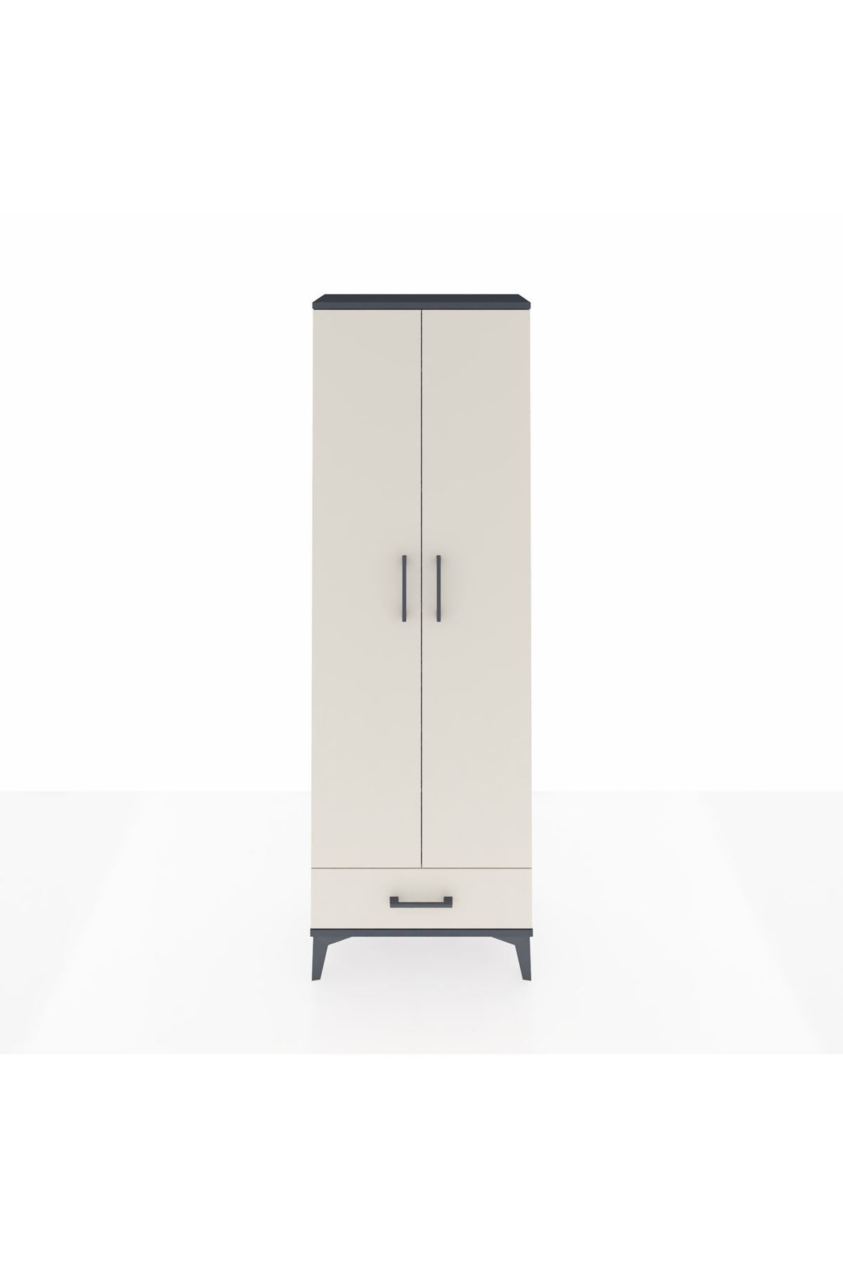 Arges Dolap 5 Raflı Tek Çekmeceli 2 Kapaklı 60x30x182 Antrasit-Aytaşı