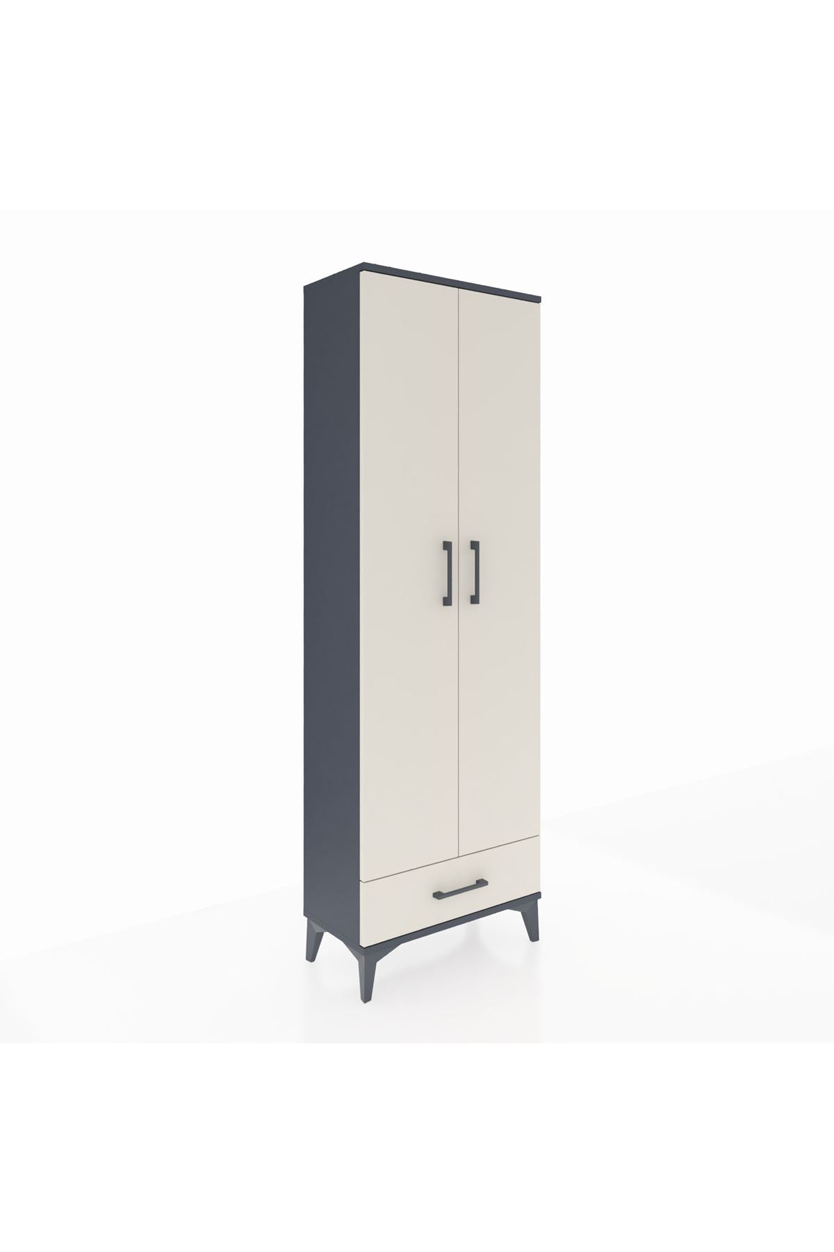 Arges Dolap 5 Raflı Tek Çekmeceli 2 Kapaklı 60x30x182 Antrasit-Aytaşı