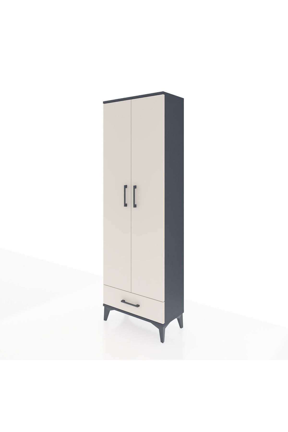 Arges Dolap 5 Raflı Tek Çekmeceli 2 Kapaklı 60x30x182 Antrasit-Aytaşı