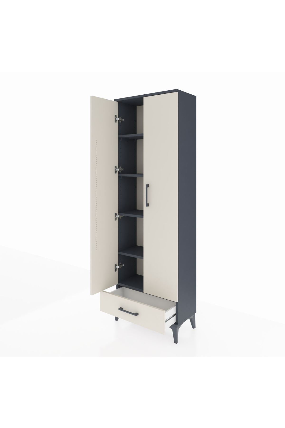 Arges Dolap 5 Raflı Tek Çekmeceli 2 Kapaklı 60x30x182 Antrasit-Aytaşı