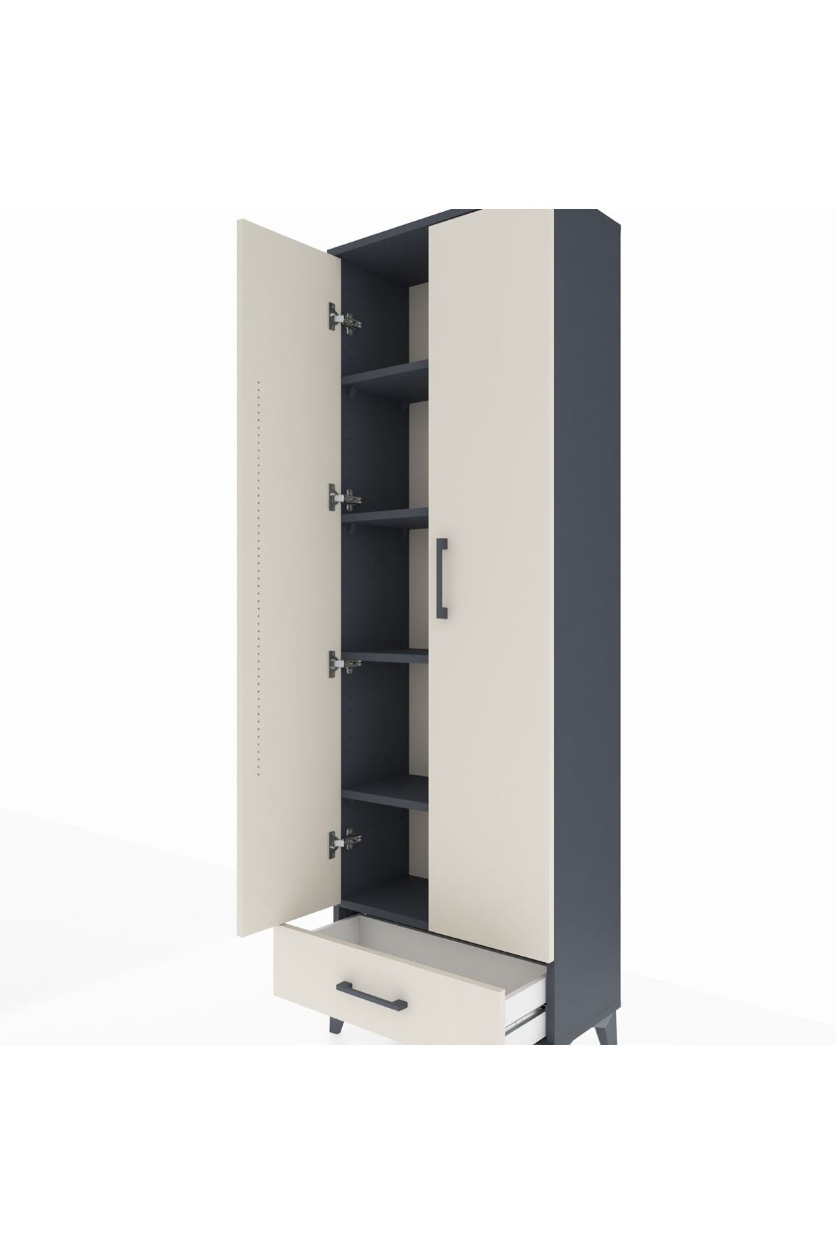 Arges Dolap 5 Raflı Tek Çekmeceli 2 Kapaklı 60x30x182 Antrasit-Aytaşı