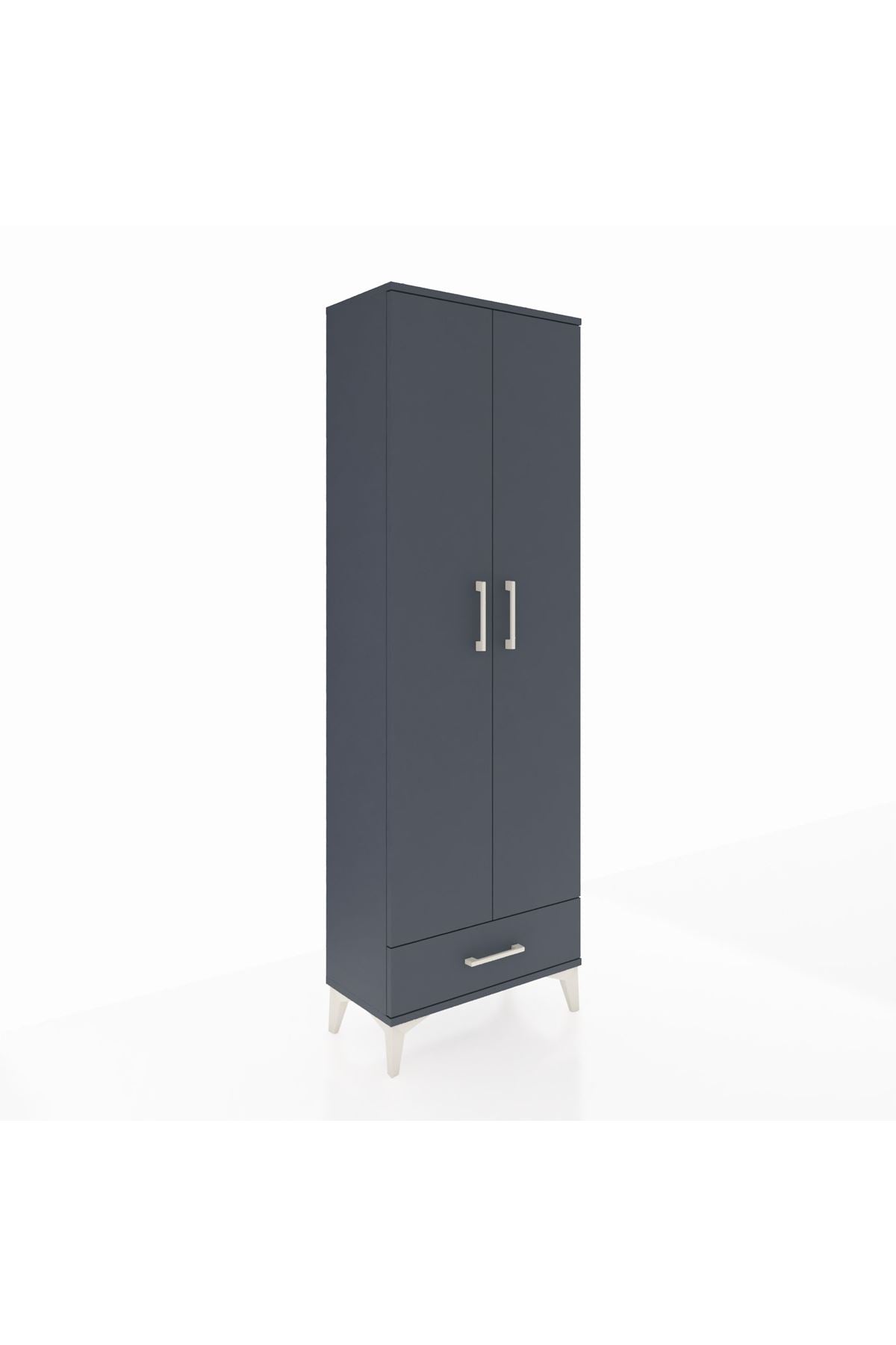 Arges Dolap 5 Raflı Tek Çekmeceli 2 Kapaklı 60x30x182 Antrasit-Antrasit