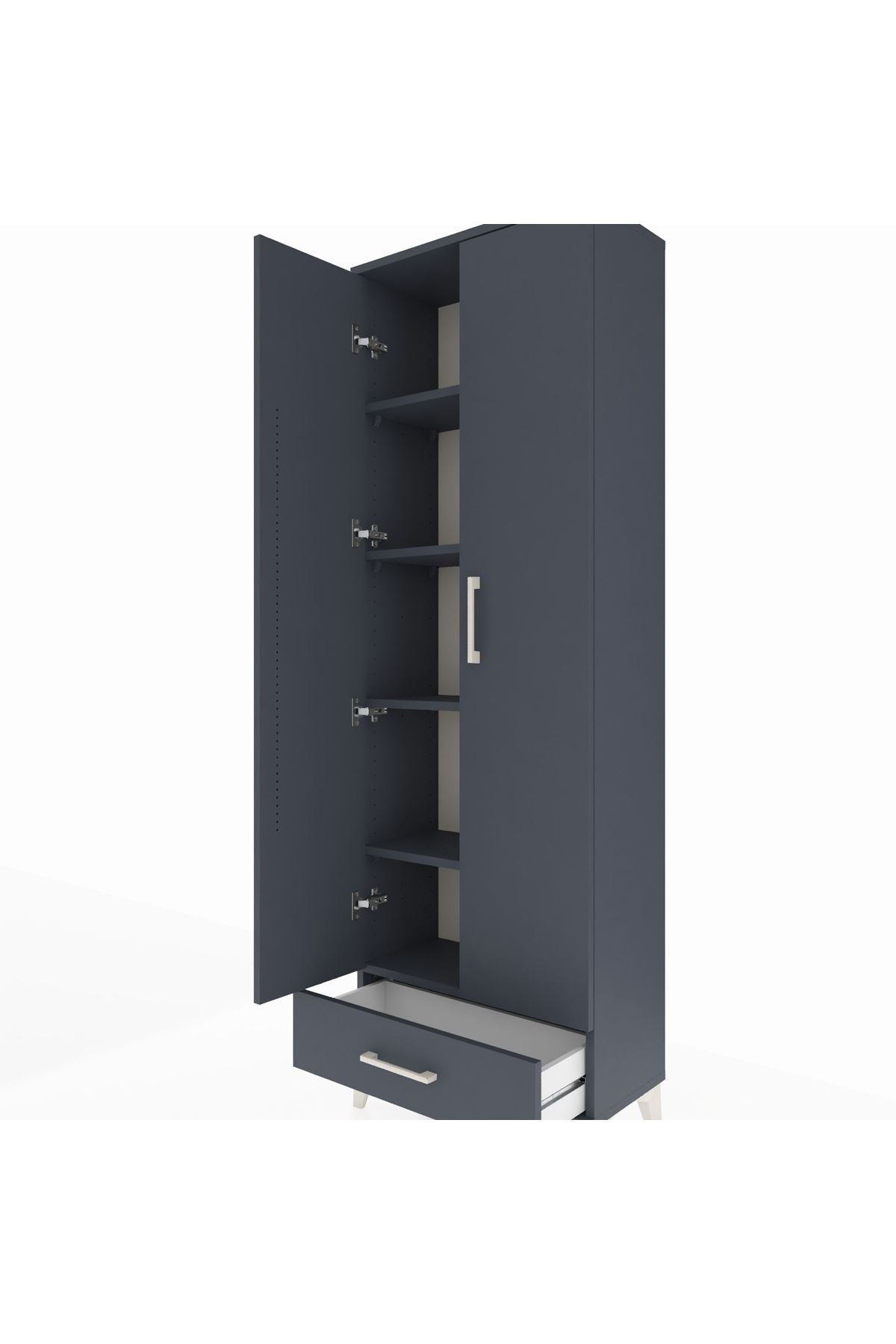 Arges Dolap 5 Raflı Tek Çekmeceli 2 Kapaklı 60x30x182 Antrasit-Antrasit