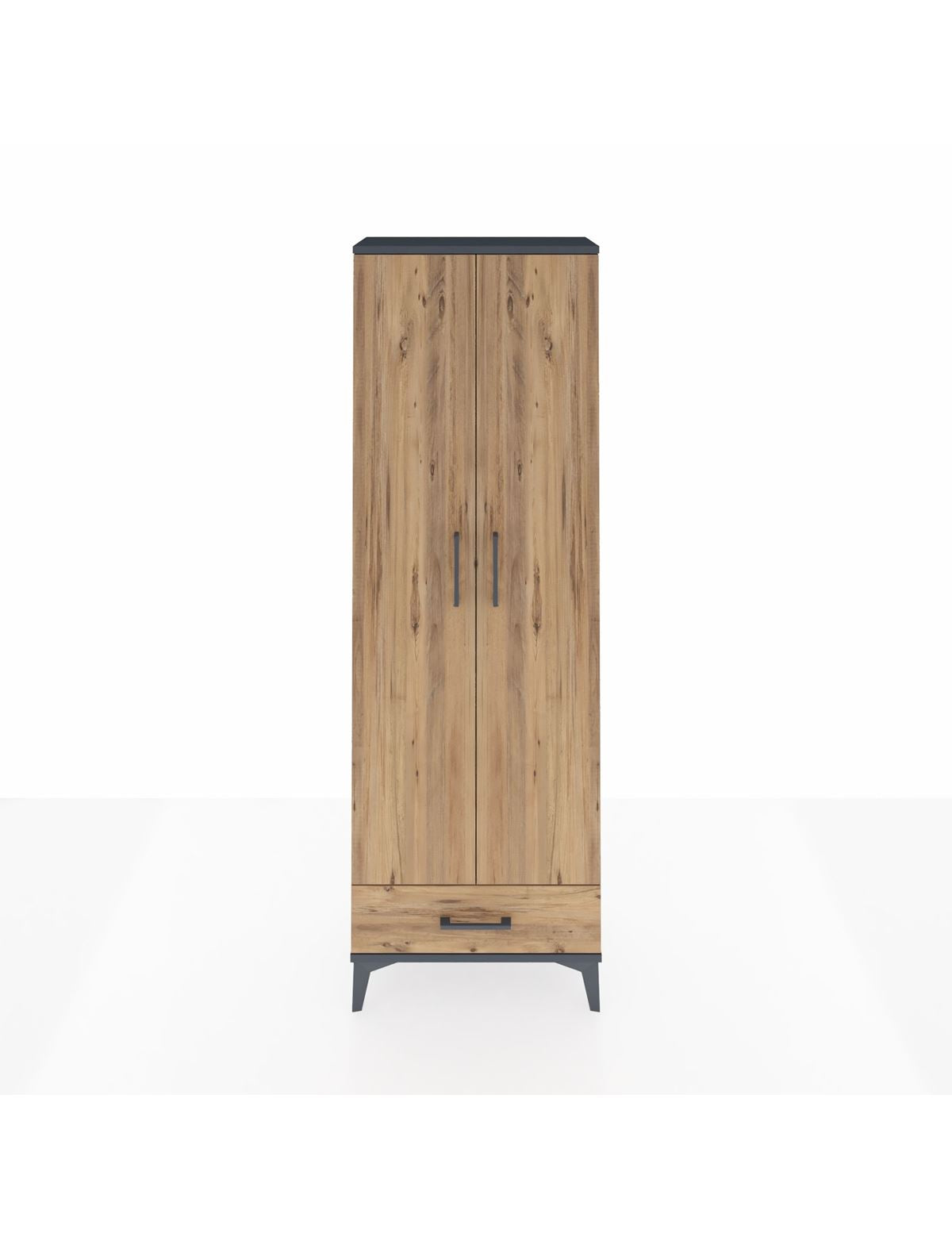 Arges Dolap 5 Raflı Tek Çekmeceli 2 Kapaklı 60x30x182 Antrasit-Çam