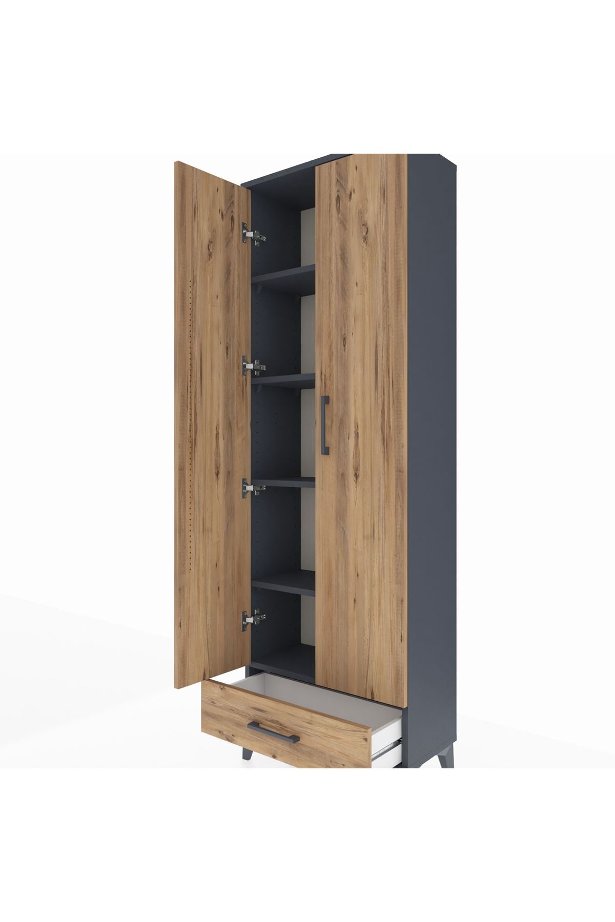 Arges Dolap 5 Raflı Tek Çekmeceli 2 Kapaklı 60x30x182 Antrasit-Çam