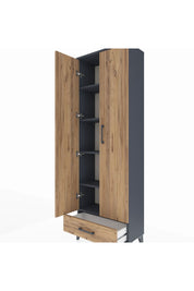 Arges Dolap 5 Raflı Tek Çekmeceli 2 Kapaklı 60x30x182 Antrasit-Çam