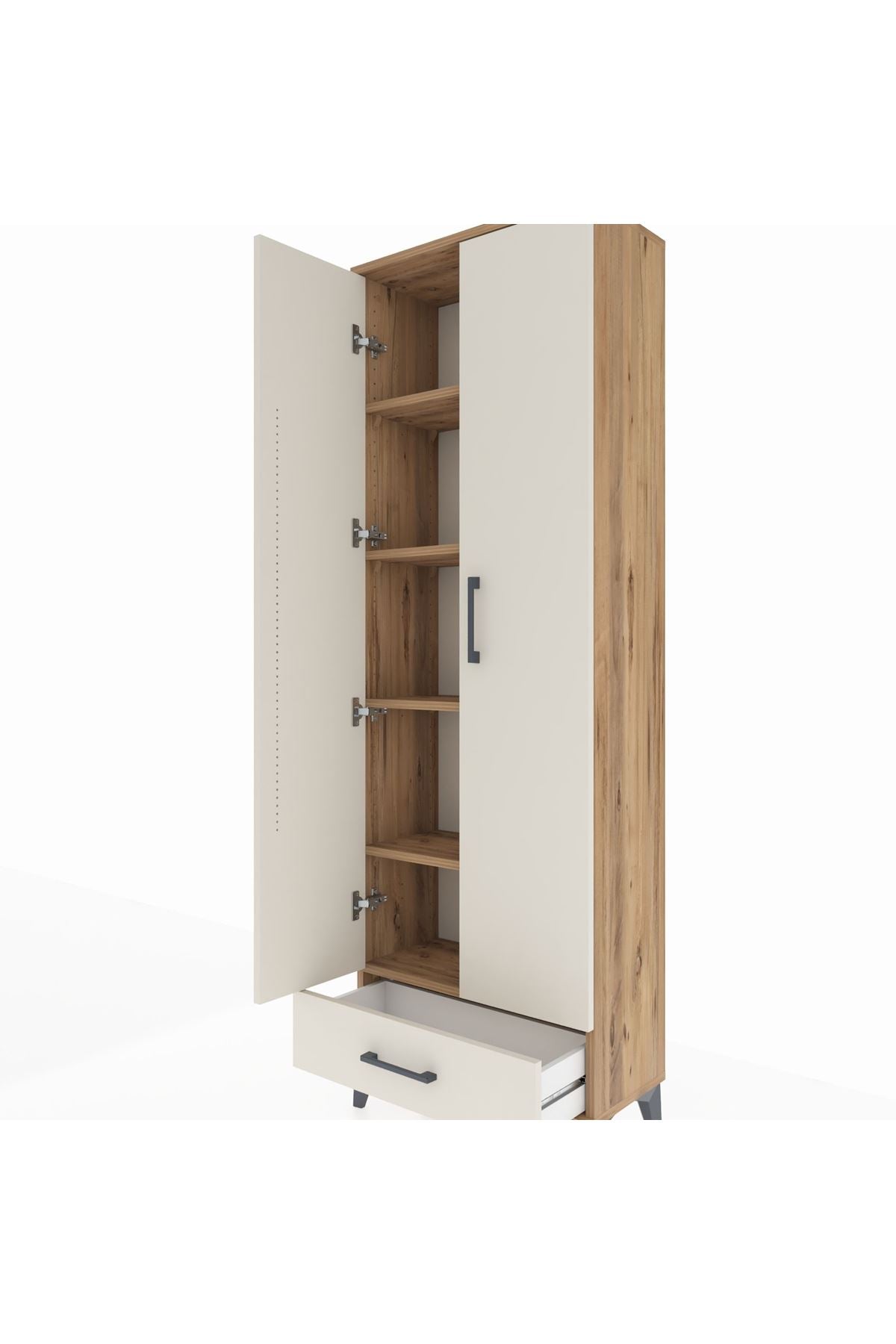 Arges Dolap 5 Raflı Tek Çekmeceli 2 Kapaklı 60x30x182 Çam-Aytaşı