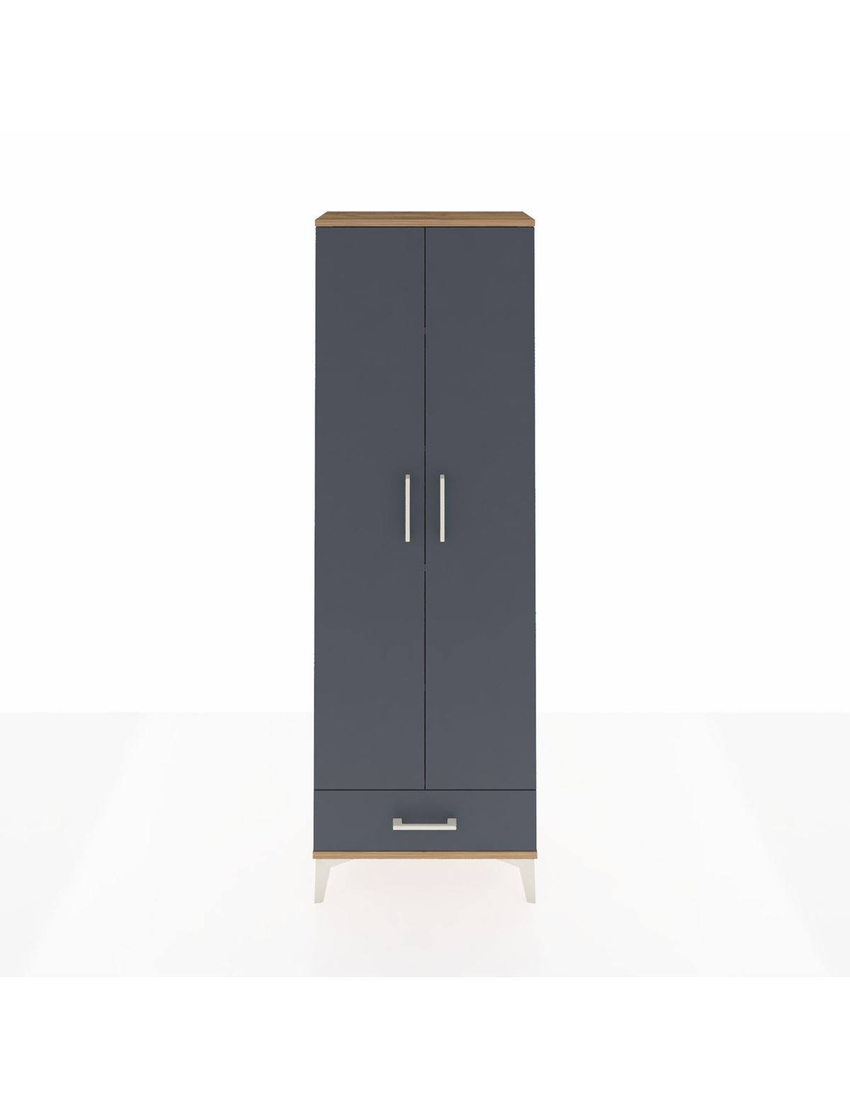 Arges Dolap 5 Raflı Tek Çekmeceli 2 Kapaklı 60x30x182 Çam-Antrasit