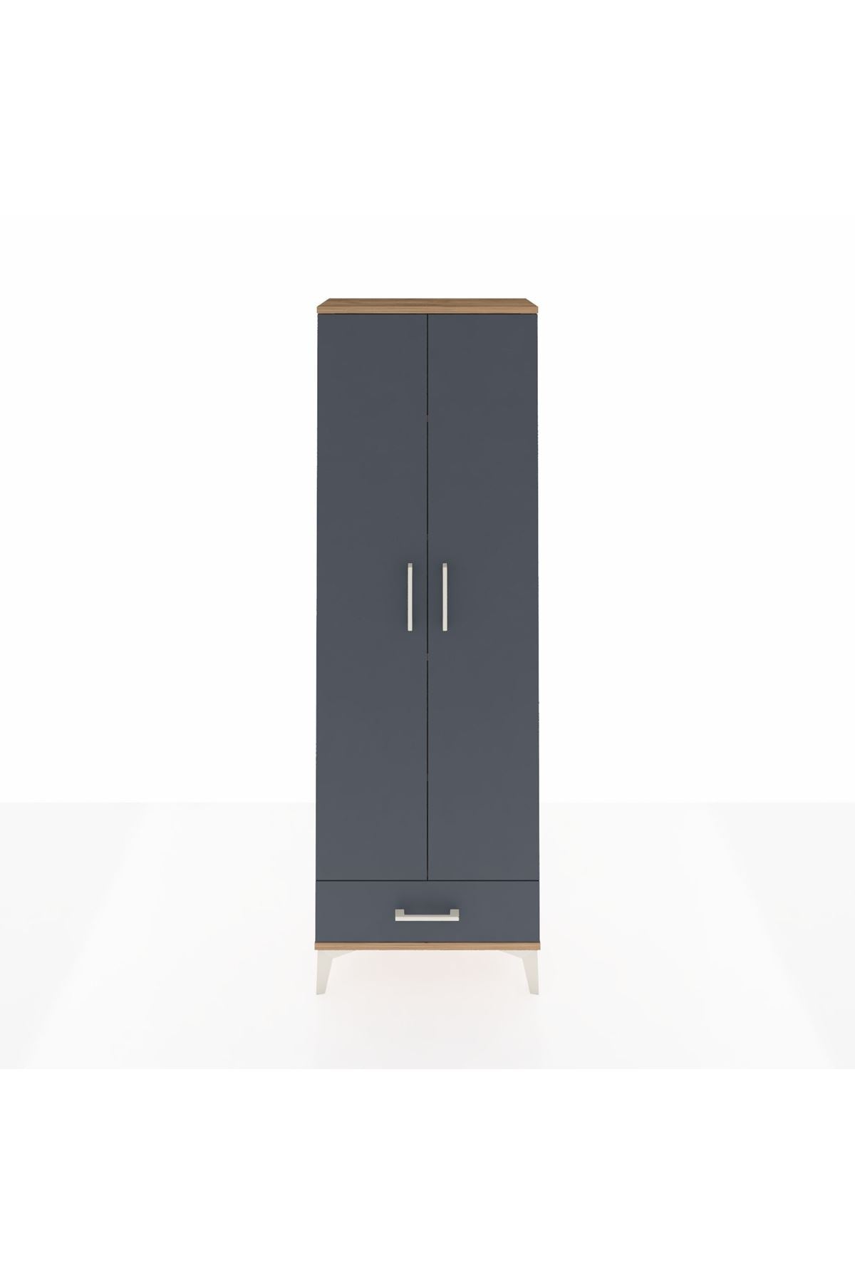 Arges Dolap 5 Raflı Tek Çekmeceli 2 Kapaklı 60x30x182 Çam-Antrasit