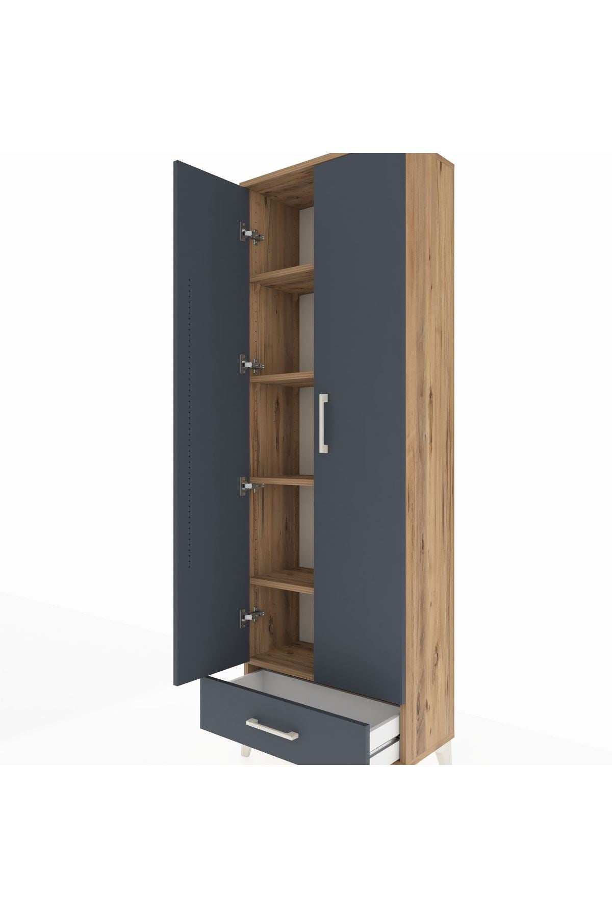 Arges Dolap 5 Raflı Tek Çekmeceli 2 Kapaklı 60x30x182 Çam-Antrasit