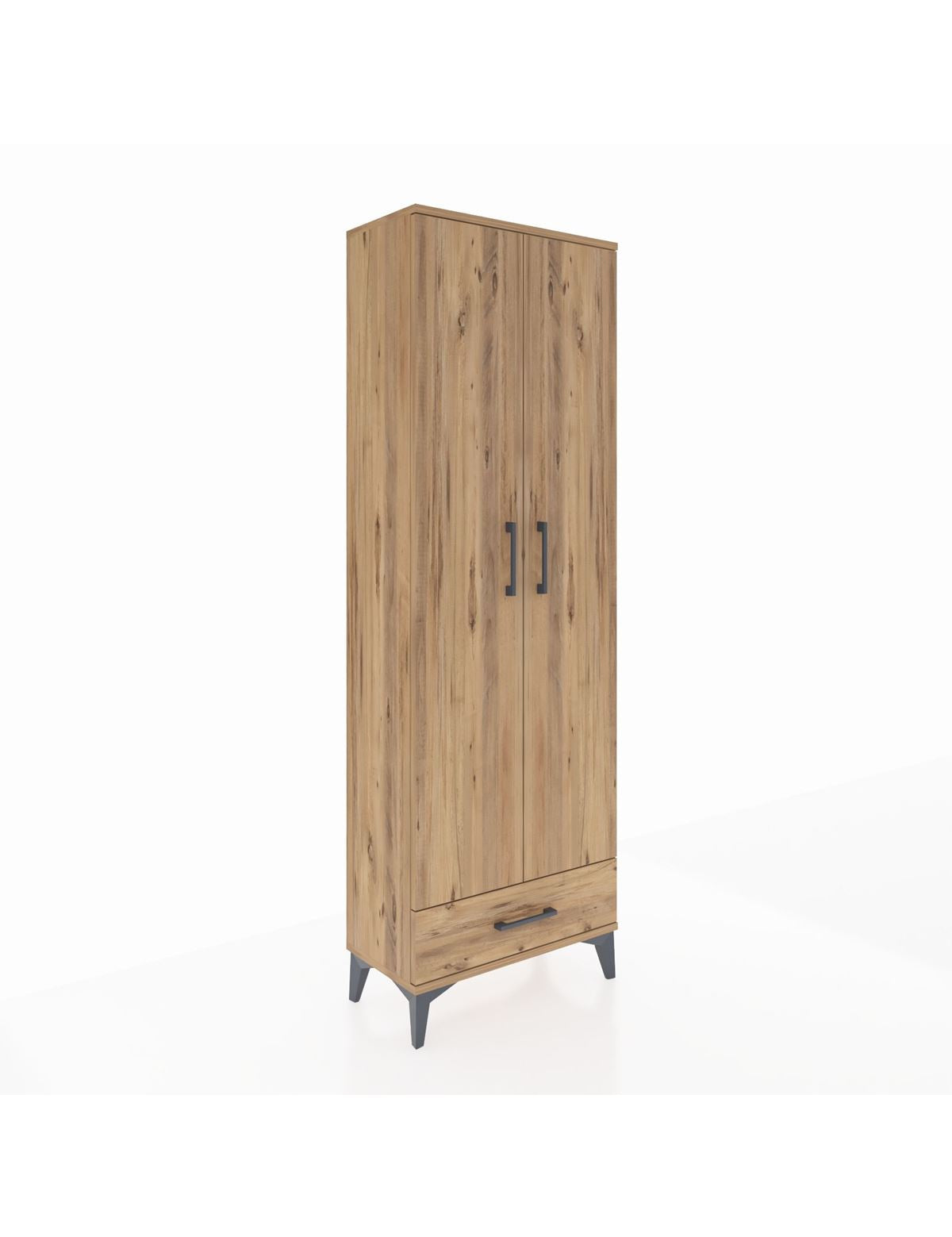 Arges Dolap 5 Raflı Tek Çekmeceli 2 Kapaklı 60x30x182 Çam-Çam