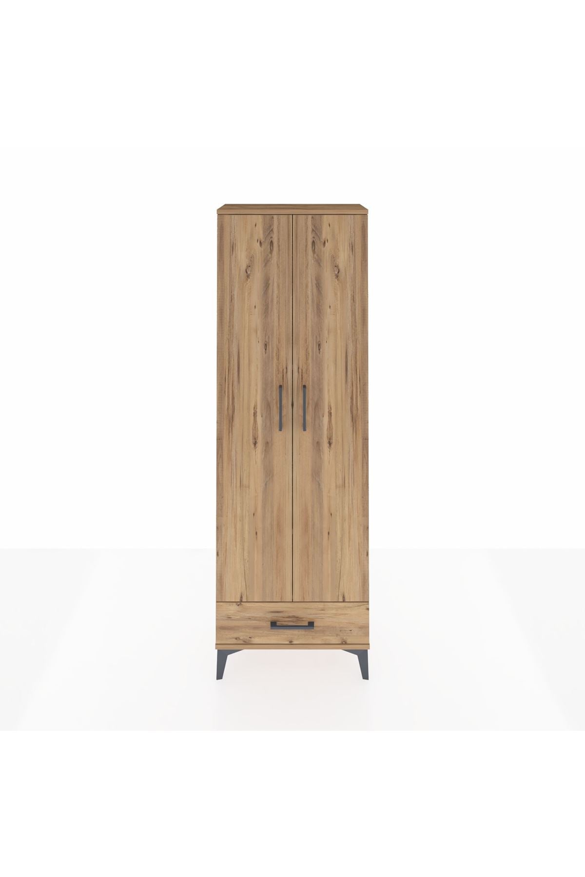 Arges Dolap 5 Raflı Tek Çekmeceli 2 Kapaklı 60x30x182 Çam-Çam