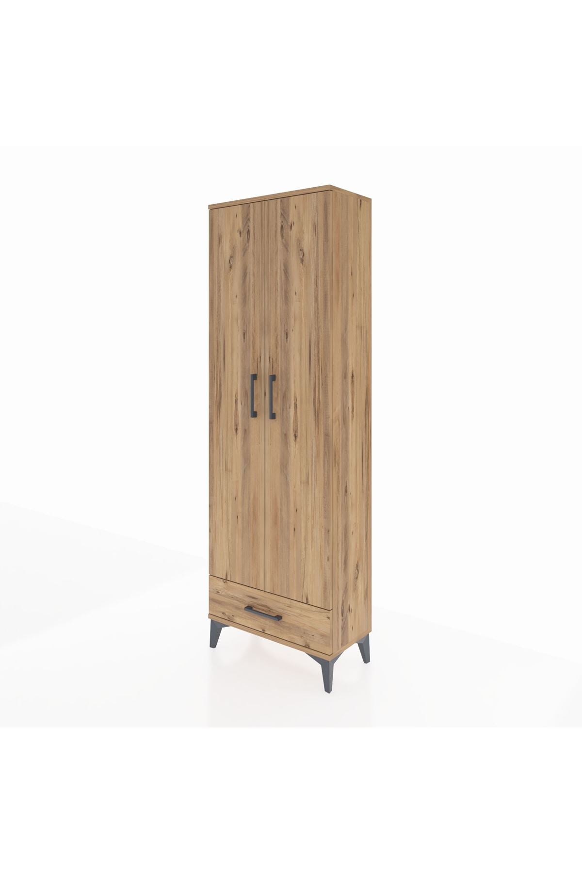 Arges Dolap 5 Raflı Tek Çekmeceli 2 Kapaklı 60x30x182 Çam-Çam