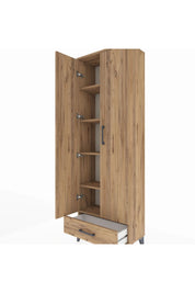 Arges Dolap 5 Raflı Tek Çekmeceli 2 Kapaklı 60x30x182 Çam-Çam