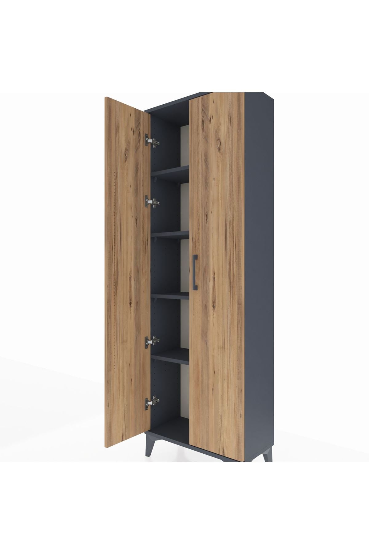 Arges Dolap 4 Raflı 2 Kapaklı 60x30x182 Antrasit-Çam