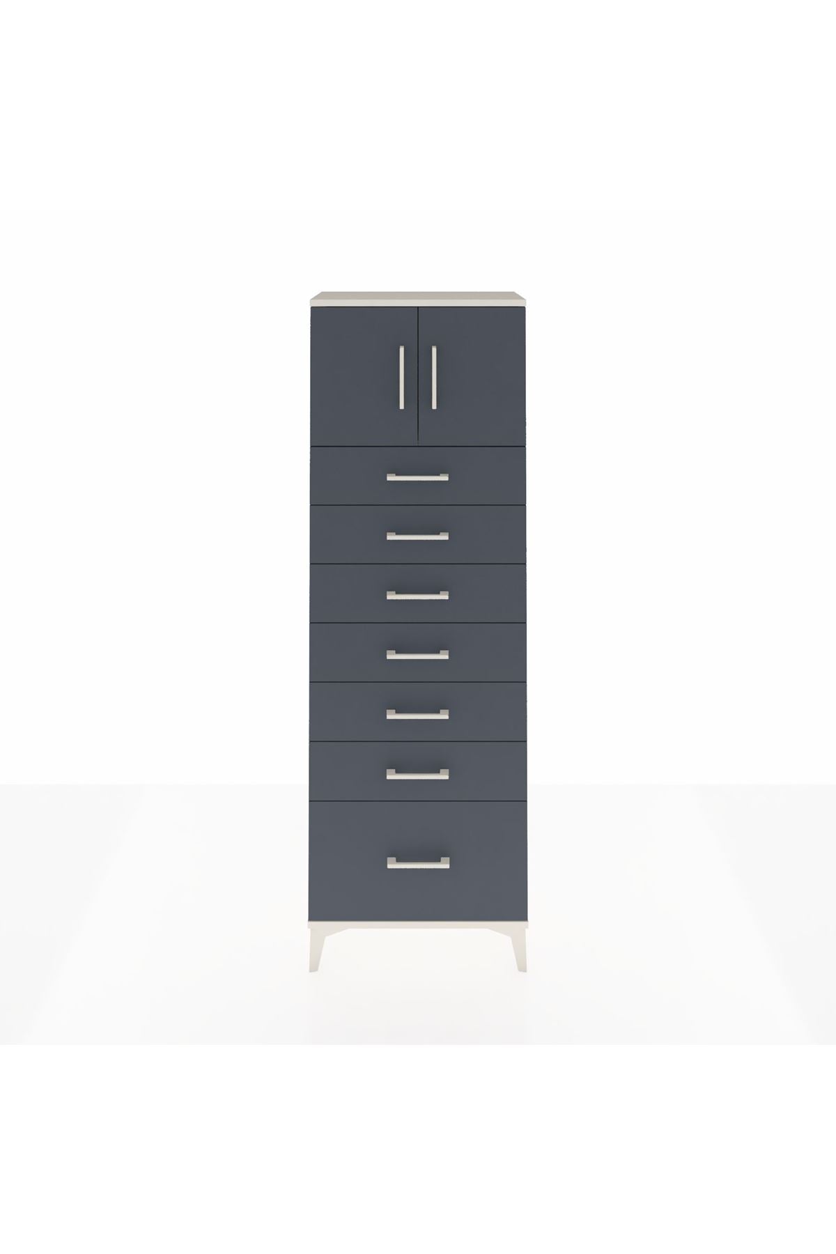 Arges Dolap Tek Raflı 7 Çekmeceli 2 Kapaklı 60x30x182 Aytaşı-Antrasit