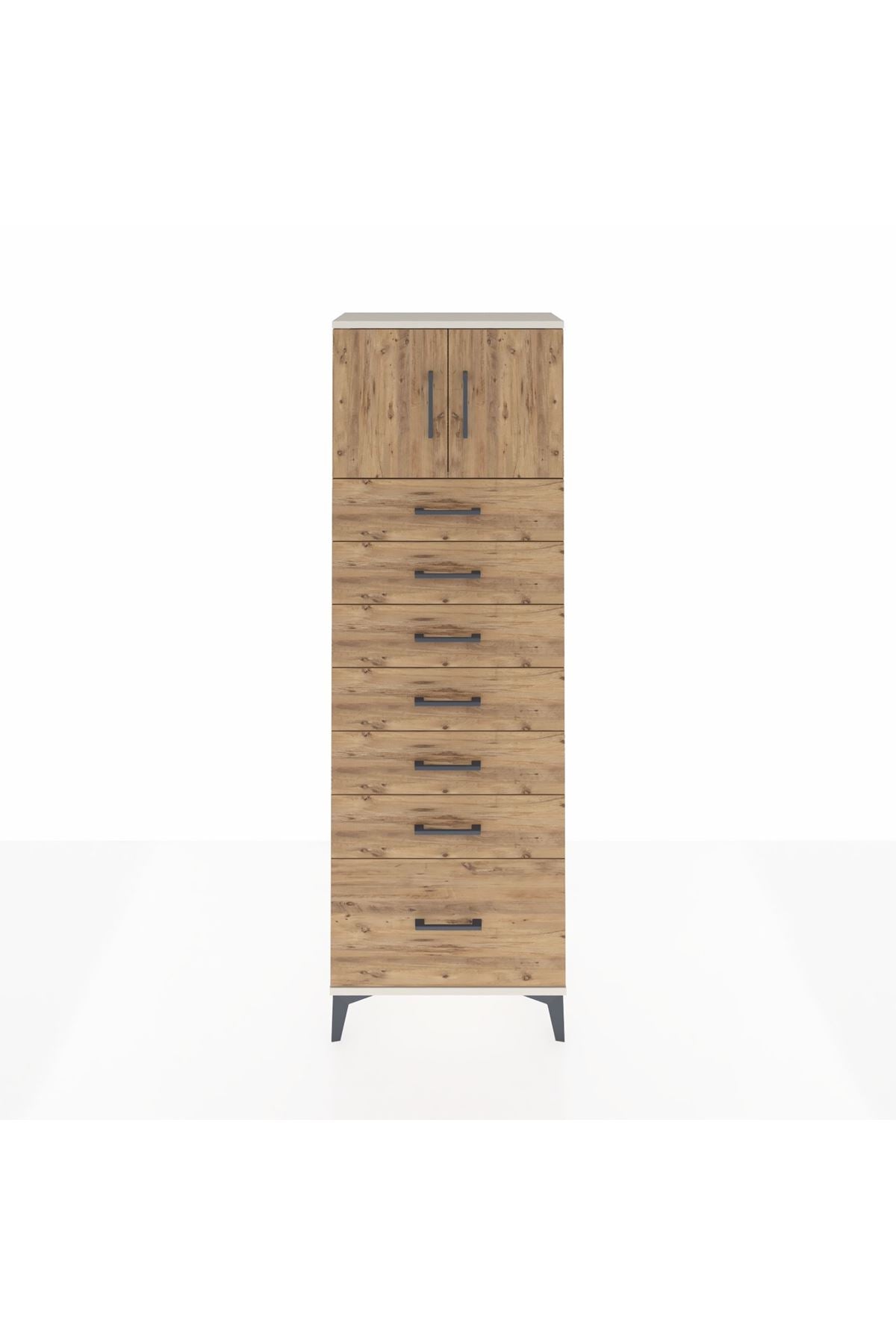 Arges Dolap Tek Raflı 7 Çekmeceli 2 Kapaklı 60x30x182 Aytaşı-Çam