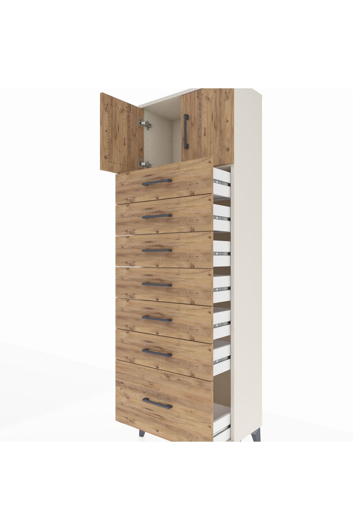 Arges Dolap Tek Raflı 7 Çekmeceli 2 Kapaklı 60x30x182 Aytaşı-Çam