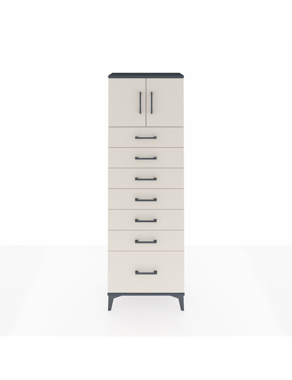 Arges Dolap Tek Raflı 7 Çekmeceli 2 Kapaklı 60x30x182 Antrasit-Aytaşı