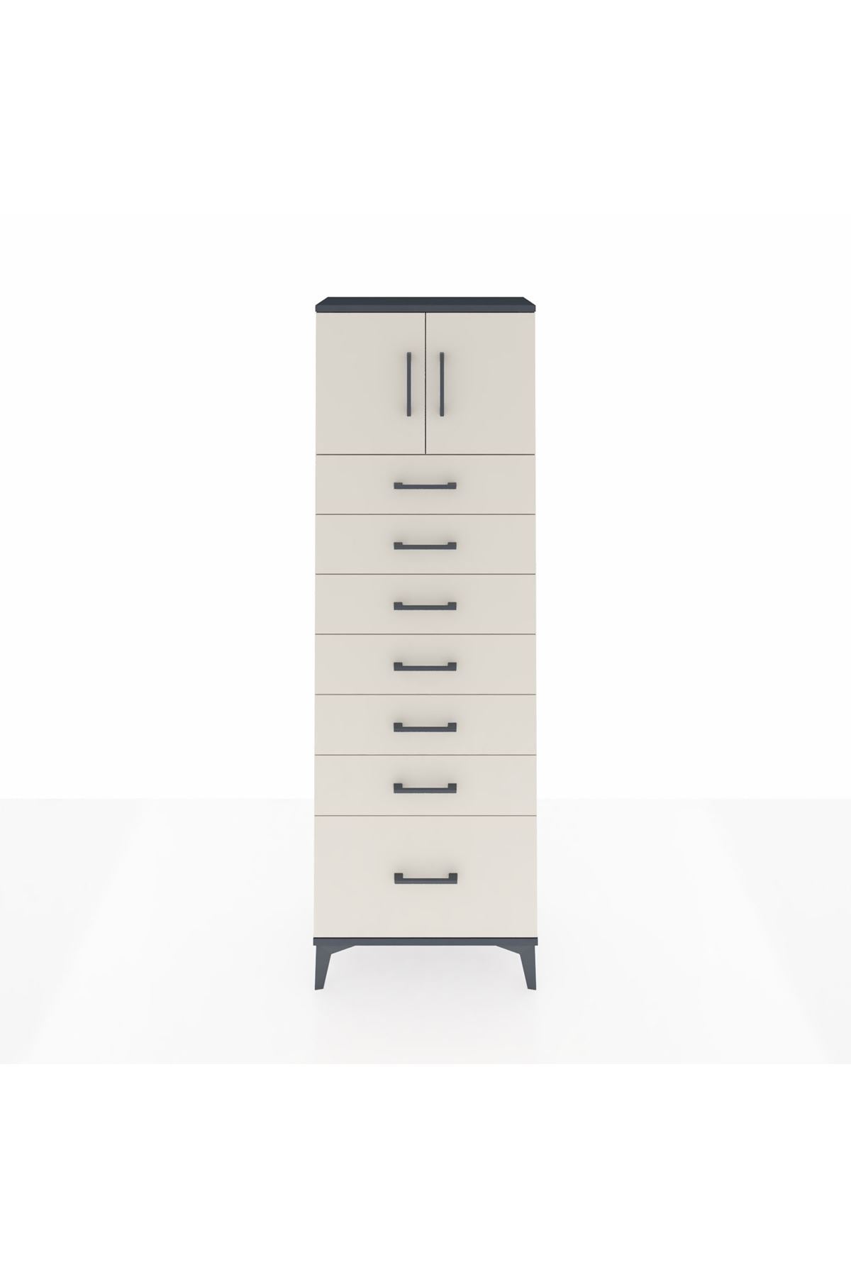 Arges Dolap Tek Raflı 7 Çekmeceli 2 Kapaklı 60x30x182 Antrasit-Aytaşı