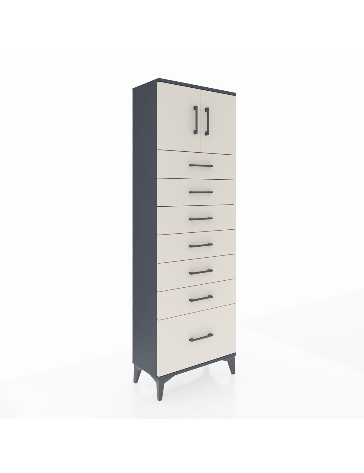 Arges Dolap Tek Raflı 7 Çekmeceli 2 Kapaklı 60x30x182 Antrasit-Aytaşı